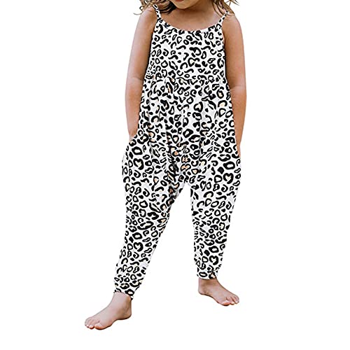 Hansber Kinder Mädchen Sommer Outfit Loose Fit Jumpsuit Schulterfrei Oberteil Rüsche Body Blumen Bedruckte Overalls Freizeitanzug Alltag Gr. 98-140 A Leopard 80-92 von Hansber