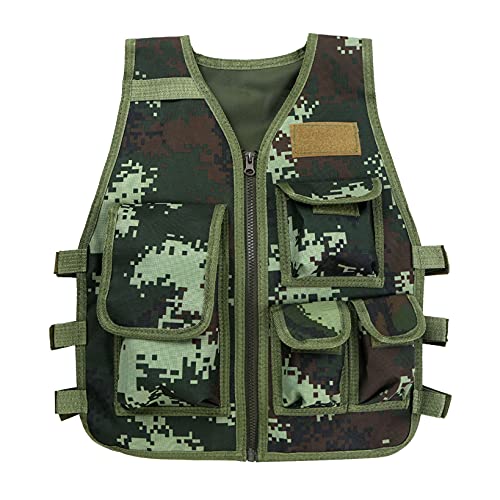 Hansber Kinder Weste Camouflage Unisex Tarnung Taktische Weste Mit Multi-Tasche Kampfweste Weste Jacke Jagd Spiel B Army Grün S von Hansber