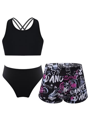 Hansber Mädchen Bikini Tankini Set Tank Top+Shorts + Slips Dreiteiler Badeanzug Bademode Kinder Badebekleidungsset Sport Set Gr.122-176 Briefe 158-164 von Hansber