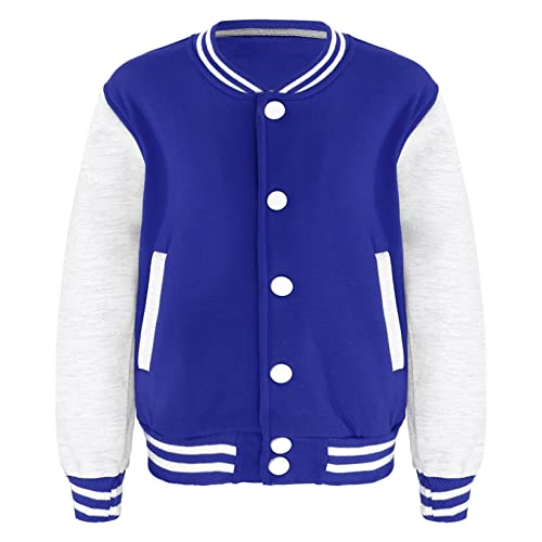 Hansber Mädchen Jungen College Baseball Jacke Langarm Sweatshirt Old School Sport Jacke Frühlingsjacke Kinderjacke Übergangsjacke Sportanzug Royal Blau 122-128 von Hansber