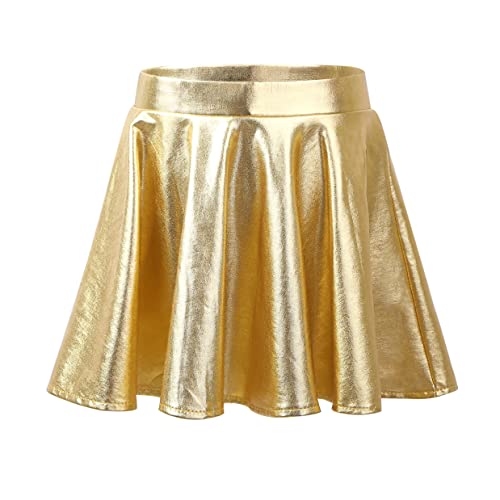 Hansber Mädchen Kinder Metallic Rock High Waist Faltenrock Mini Sportrock Skort mit Shorts Glänzend Eiskunstlauf Bekleidung Gold 110-116 von Hansber