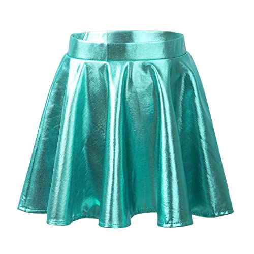 Hansber Mädchen Kinder Metallic Rock High Waist Faltenrock Mini Sportrock Skort mit Shorts Glänzend Eiskunstlauf Bekleidung Lake Grün 122-128 von Hansber