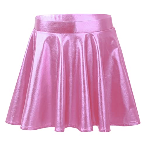 Hansber Mädchen Kinder Metallic Rock High Waist Faltenrock Mini Sportrock Skort mit Shorts Glänzend Eiskunstlauf Bekleidung Rosa 110-116 von Hansber