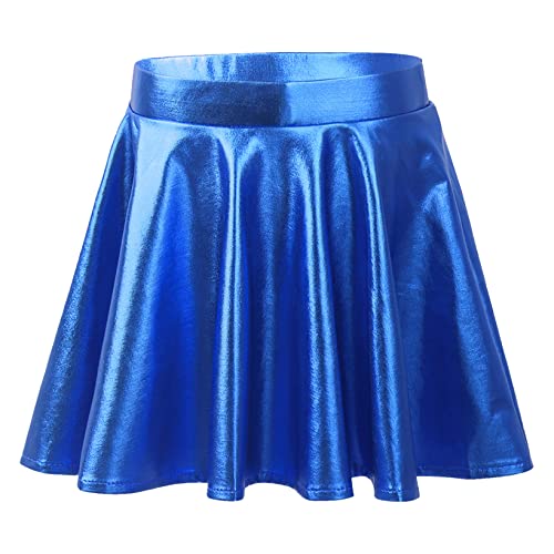 Hansber Mädchen Kinder Metallic Rock High Waist Faltenrock Mini Sportrock Skort mit Shorts Glänzend Eiskunstlauf Bekleidung Royal Blau 110-116 von Hansber