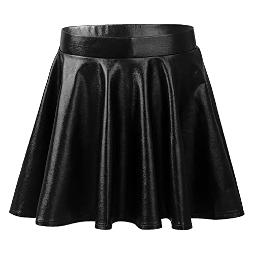 Hansber Mädchen Kinder Metallic Rock High Waist Faltenrock Mini Sportrock Skort mit Shorts Glänzend Eiskunstlauf Bekleidung Schwarz 158-164 von Hansber