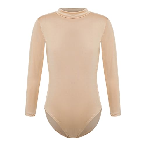 Hansber Mädchen Turnbody Langarmbody Kinder Rundhals Gymnastikbody Langarm Shirt Kinder Sportbekleidung Gymnastikanzug Sport Ballett Creme Mock Neck 152 von Hansber