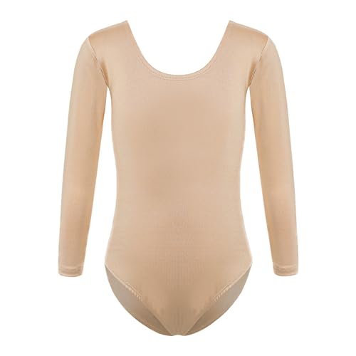 Hansber Mädchen Turnbody Langarmbody Kinder Rundhals Gymnastikbody Langarm Shirt Kinder Sportbekleidung Gymnastikanzug Sport Ballett Creme Rundhals 104 von Hansber