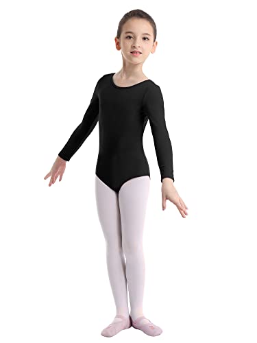 Hansber Mädchen Turnbody Langarmbody Kinder Rundhals Gymnastikbody Langarm Shirt Kinder Sportbekleidung Gymnastikanzug Sport Ballett Schwarz 116 von Hansber