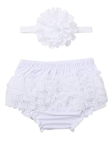 Hansber Neugeborenen Baby Mädchen Bloomers Spitze Unterhose Baumwolle Schlüpfer Mit Blumen Stirnband Weiche Bequem Babykleidung Party Gr. 50-74 A Wess 68-74 von Hansber