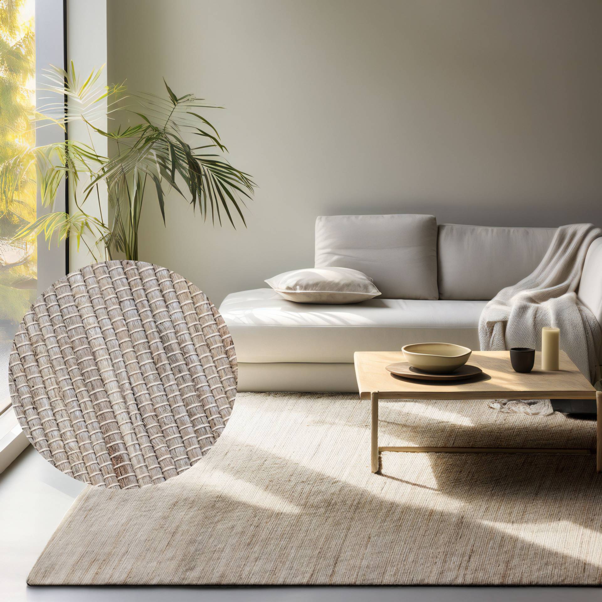 HANSE Home Teppich "Dhaka Juteteppich" rechteckig 5 mm Höhe Läufer, handgewebt, Jute, Wolle, Natur, Wohnzimmer, Flur, Klassisch von Hanse Home