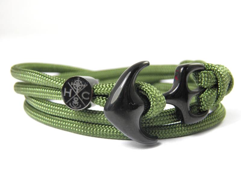 Edelstahl Anker Armband-Wickelarmband-Verstellbar-Surfer Armband-Aus Us Paracord Iii-Fern Green von HanseCharms