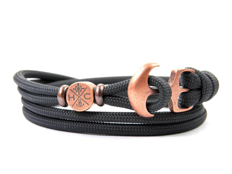 Edelstahl Anker Armband-Wickelarmband-Verstellbar-Surfer Armband-Aus Us Paracord Iii-Unisex-Anthrazit von HanseCharms