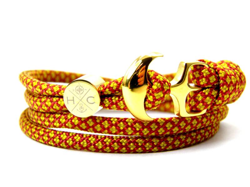 Edelstahl Anker Armband-Wickelarmband-Verstellbar-Surfer Armband-Aus Us Paracord Iii-Unisex-Burgundy + Ocher Yellow Diamonds von HanseCharms
