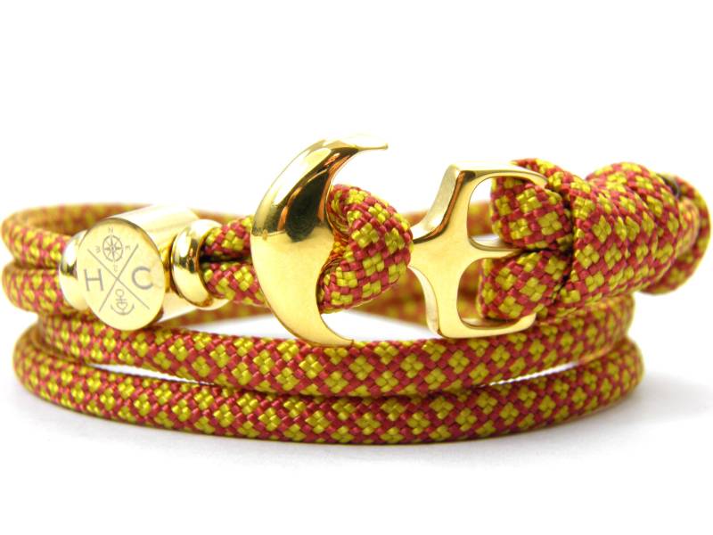 Edelstahl Anker Armband-Wickelarmband-Verstellbar-Surfer Armband-Aus Us Paracord Iii-Unisex-Burgundy + Ocher Yellow Diamonds von HanseCharms