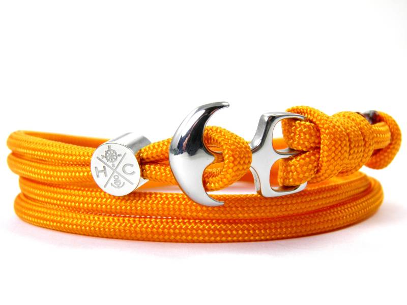 Edelstahl Anker Armband-Wickelarmband-Verstellbar-Surfer Armband-Aus Us Paracord Iii-Unisex-Fox Orange von HanseCharms