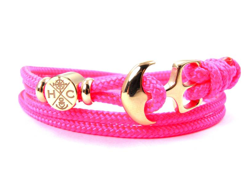 Edelstahl Anker Armband-Wickelarmband-Verstellbar-Surfer Armband-Aus Us Paracord Iii-Unisex-Neon Pink von HanseCharms