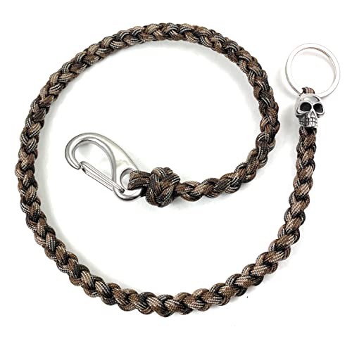 HanseCharms-Schlüsselkette-US Paracord Typ III-Handmade-Schlüsselband-5 cm Edelstahl Karabiner-Edelstahl Skull-Portemonnaiekette-Hosenkette-Geschenkidee (Brown Camo) von HanseCharms