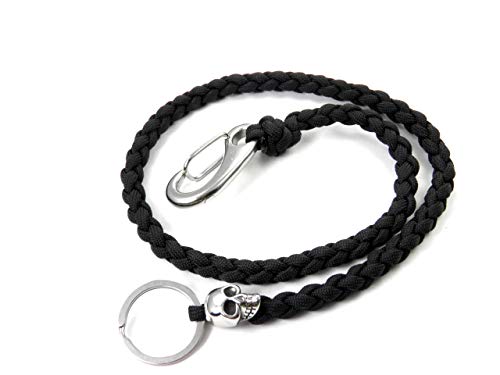 HanseCharms-Schlüsselkette-US Paracord Typ III-Handmade-Schlüsselband-5 cm Edelstahl Karabiner-Edelstahl Skull-Portemonnaiekette-Hosenkette-Geschenkidee (Schwarz) von HanseCharms