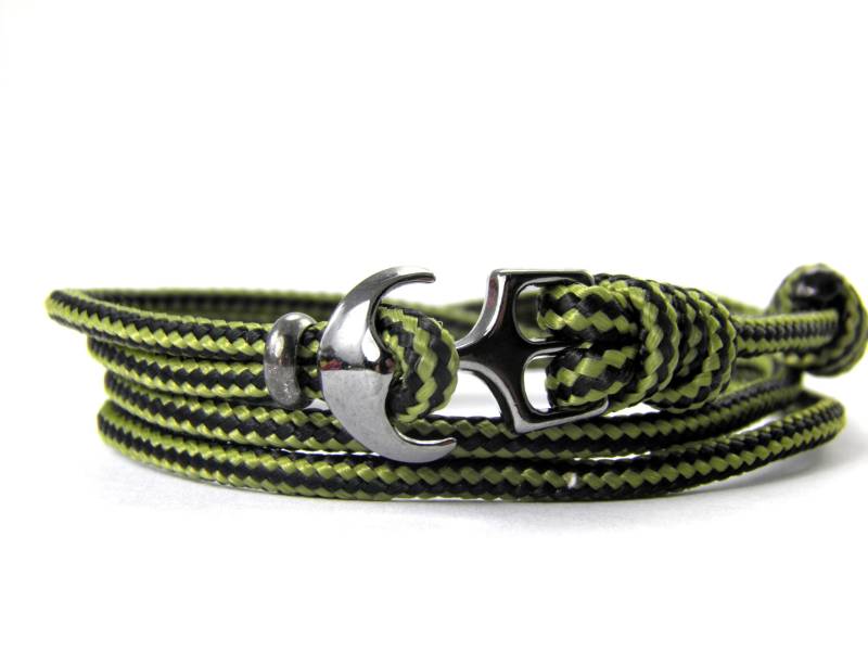 Maritimes Surfer Anker Armband-Aus Us Paracord Typ Ii-Verstellbar-Unisex-Wickelarmband-Moss & Black Stripes von HanseCharms