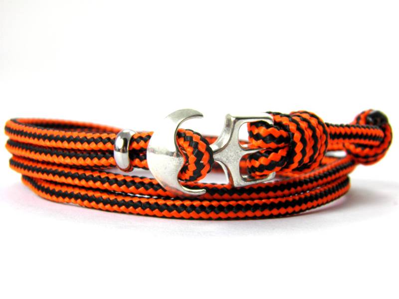Maritimes Surfer Anker Armband-Aus Us Paracord Typ Ii-Verstellbar-Unisex-Wickelarmband-Neon Orange & Black Stripes von HanseCharms