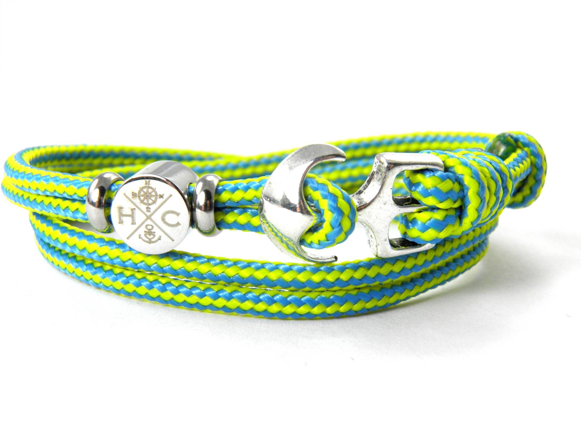 Maritimes Surfer Anker Armband-Aus Us Paracord Typ Iii-Verstellbar-Unisex-Wickelarmband-Canary Yellow & Colonial Blue Stripes Ii Maritimes Surfer Anker Armband-Aus Us Paracord Typ Iii-Verstellbar-Unisex-Wickelarmband-Canary Yellow & Colonial Blue Stripes Ii von HanseCharms
