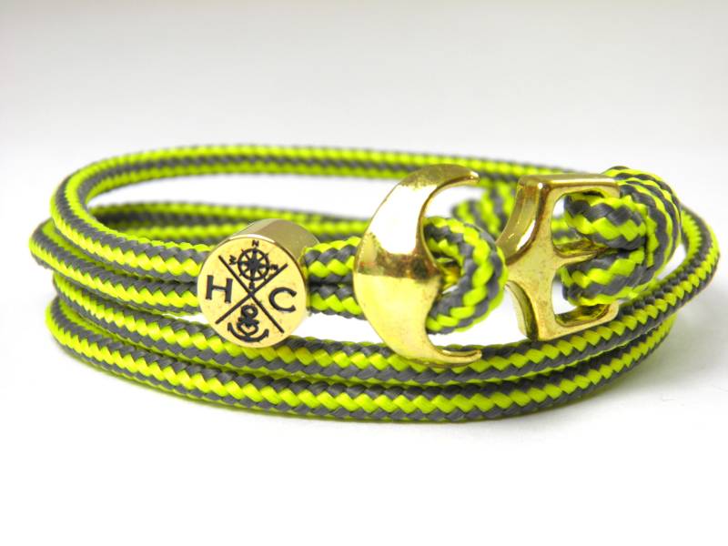 Maritimes Surfer Anker Armband-Aus Us Paracord Typ Iii-Verstellbar-Unisex-Wickelarmband-Charcoal Grey & Neon Yellow Stripes Ii von HanseCharms