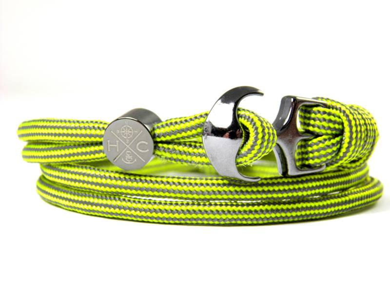 Maritimes Surfer Anker Armband-Aus Us Paracord Typ Iii-Verstellbar-Unisex-Wickelarmband-Charcoal Grey & Neon Yellow Stripes von HanseCharms