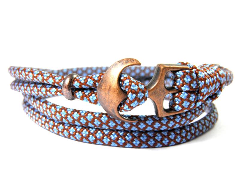 Maritimes Surfer Anker Armband-Aus Us Paracord Typ Iii-Verstellbar-Unisex-Wickelarmband-Chocolate Brown & Baby Blue Diamonds von HanseCharms