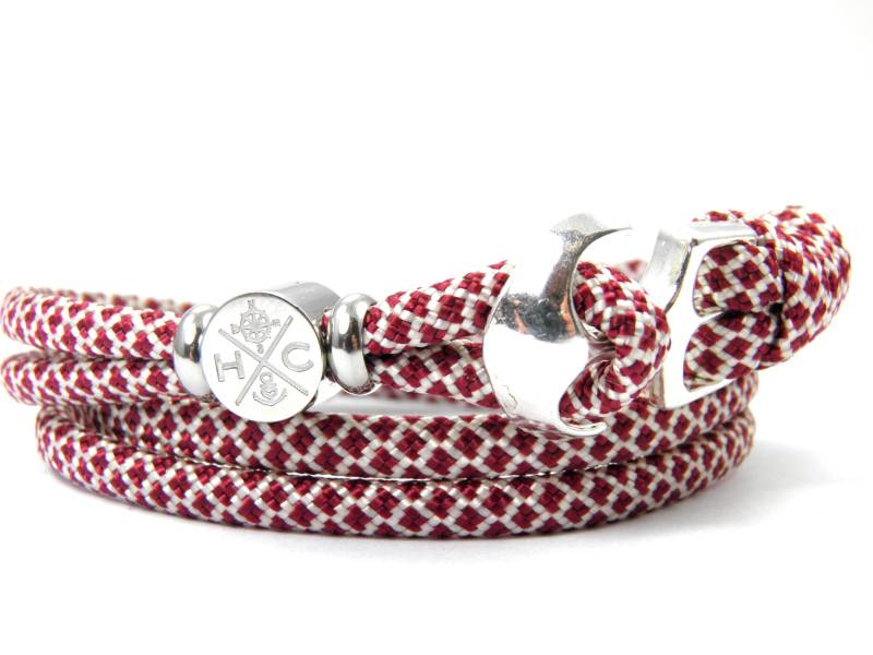 Maritimes Surfer Anker Armband-Aus Us Paracord Typ Iii-Verstellbar-Unisex-Wickelarmband-Cream & Burgundy Diamonds von HanseCharms