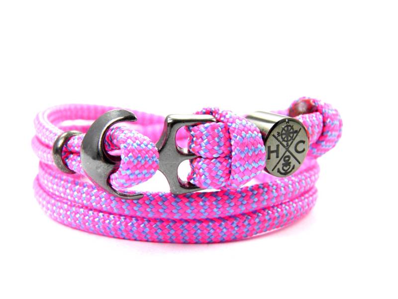 Maritimes Surfer Anker Armband-Aus Us Paracord Typ Iii-Verstellbar-Unisex-Wickelarmband-Neon Pink & Baby Blue Shockwave von HanseCharms