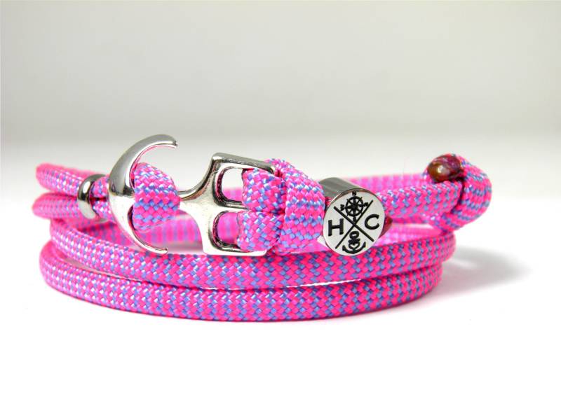 Maritimes Surfer Anker Armband-Aus Us Paracord Typ Iii-Verstellbar-Unisex-Wickelarmband-Neon Pink & Baby Blue Shockwave von HanseCharms