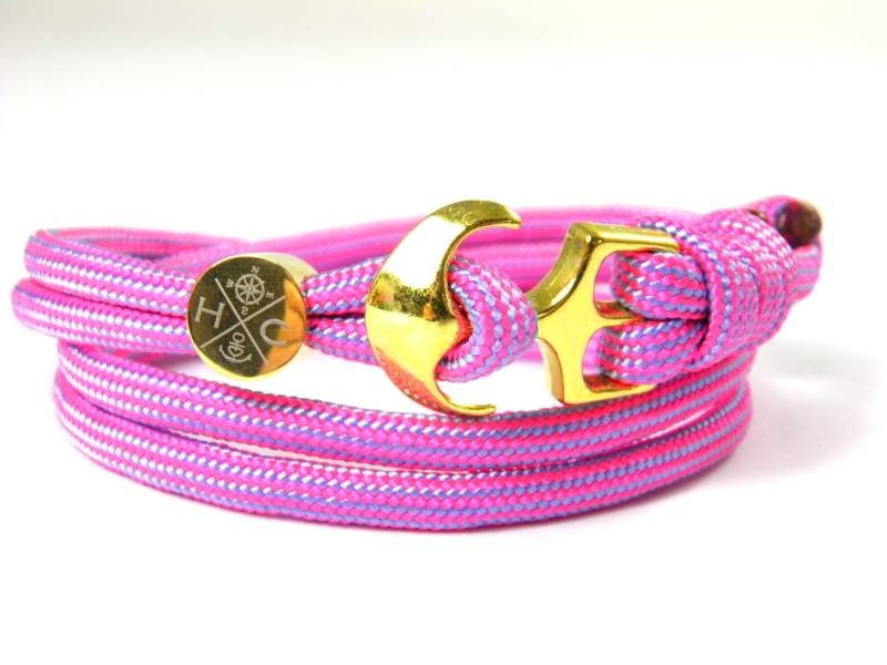 Maritimes Surfer Anker Armband-Aus Us Paracord Typ Iii-Verstellbar-Unisex-Wickelarmband-Neon Pink & Baby Blue Stripes von HanseCharms