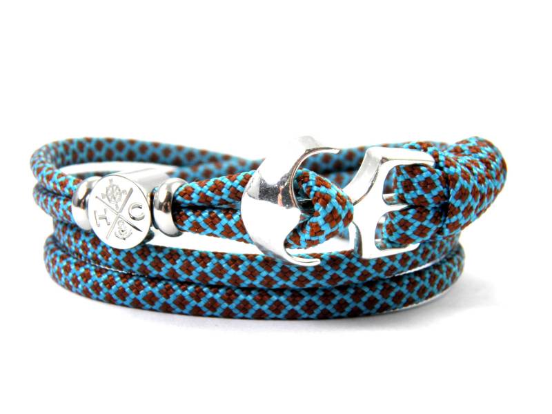 Maritimes Surfer Anker Armband-Aus Us Paracord Typ Iii-Verstellbar-Unisex-Wickelarmband-Neon Turquoise & Chocolate Brown Diamonds von HanseCharms