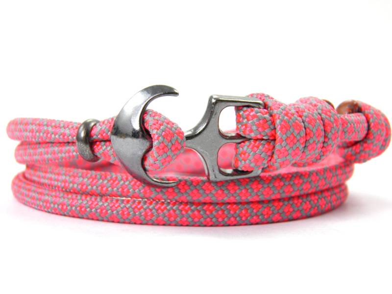 Maritimes Surfer Anker Armband-Aus Us Paracord Typ Iii-Verstellbar-Unisex-Wickelarmband-Purple Grey + Flamingo Pink Diamonds von HanseCharms
