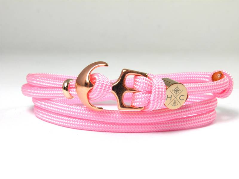 Maritimes Surfer Anker Armband-Aus Us Paracord Typ Iii-Verstellbar-Unisex-Wickelarmband-Rose Pink & White Stripes von HanseCharms