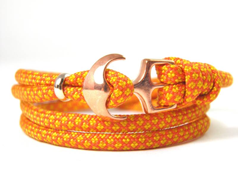Maritimes Surfer Anker Armband-Aus Us Paracord Typ Iii-Verstellbar-Unisex-Wickelarmband-Solar Orange & Goldenrod Diamonds von HanseCharms