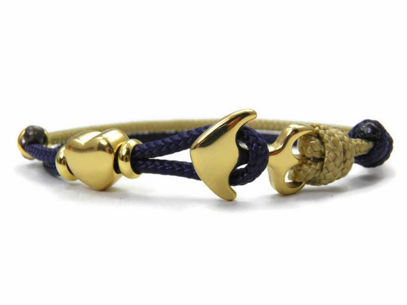 Schickes Edelstahl Anker Armband-In 2 Farben-Paracord Armband-Verstellbar-Surfer Armband-Midnightblue & Gold von HanseCharms