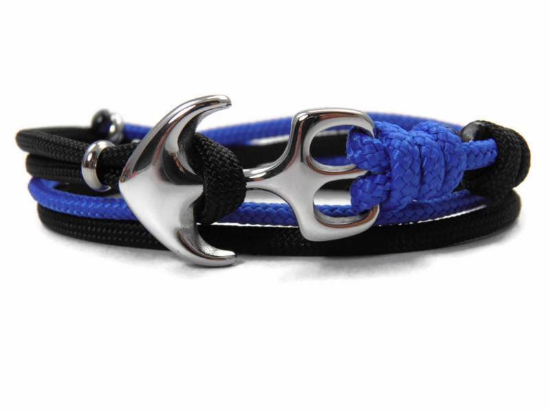Schickes Edelstahl Anker Armband-In 2 Farben-Paracord Wickelarmband-Polizei Thin Blue Line-Verstellbar-Surfer Armband-Black & Line von HanseCharms