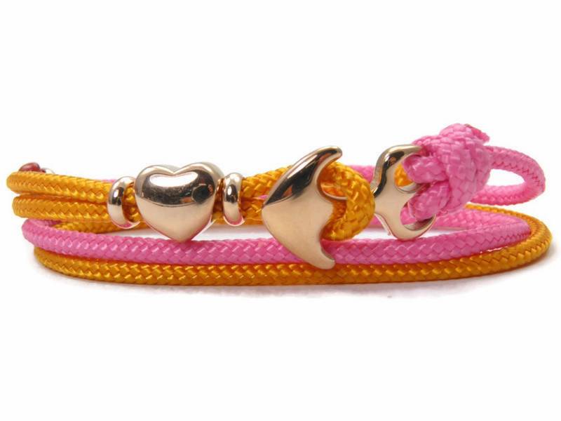 Schickes Edelstahl Anker Armband-In 2 Farben-Paracord Wickelarmband-Verstellbar-Surfer Armband-Bubble Gum & Royal Orange von HanseCharms