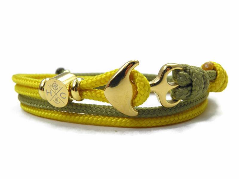 Schickes Edelstahl Anker Armband-In 2 Farben-Paracord Wickelarmband-Verstellbar-Surfer Armband-Moos & Yellow von HanseCharms