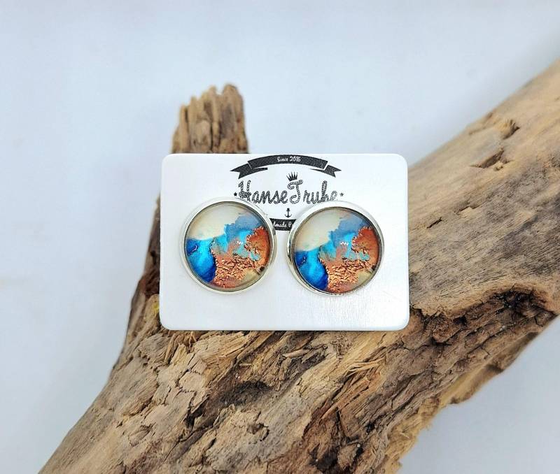 Ohrstecker Tükis/Gold/Kupfer Abstrakte Meereslandschaft -Artikelnummer Ok26 von HanseTruhe