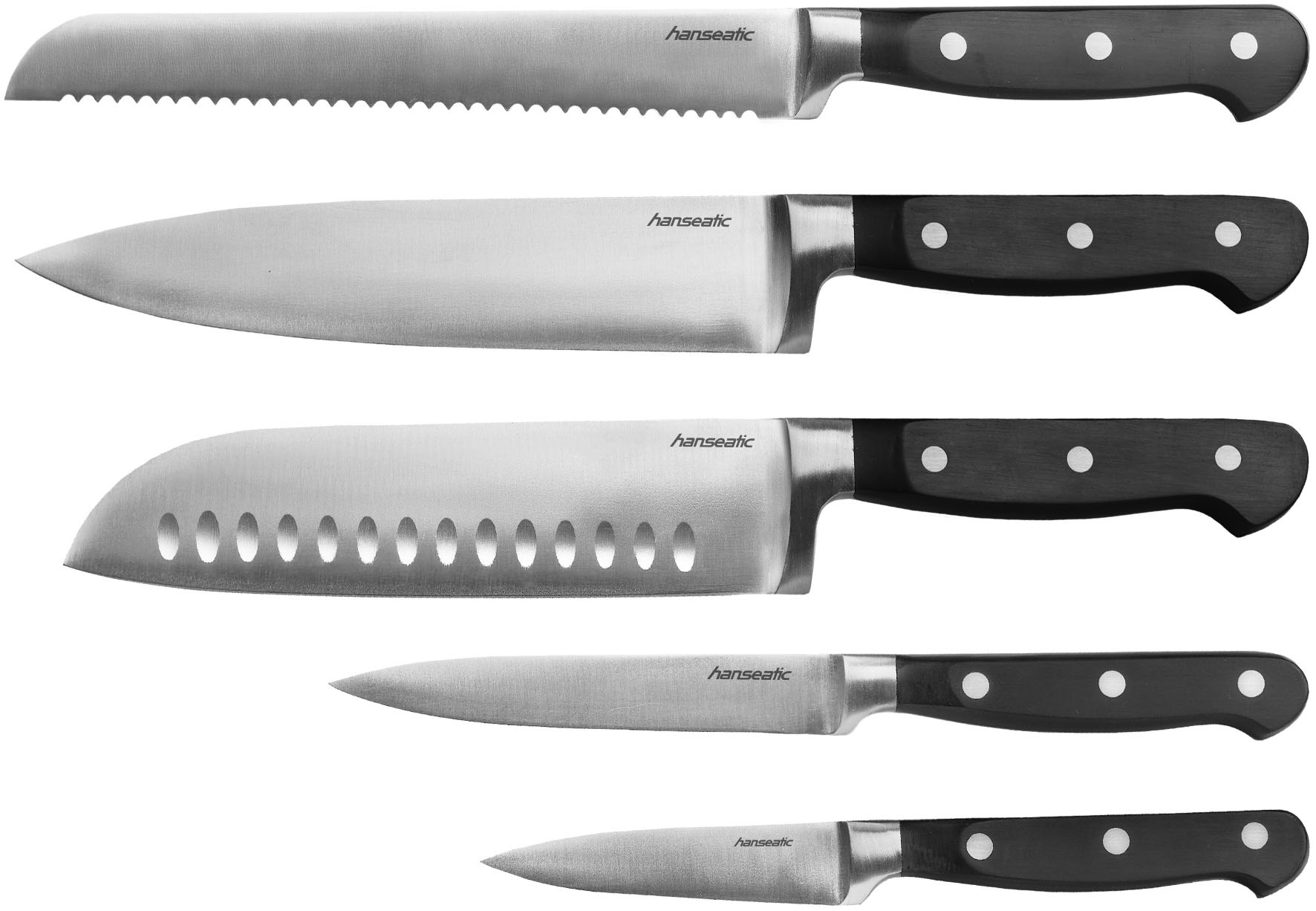 Hanseatic Messer-Set "hanseatic PREMIUM, 5-teilig" mit schwarzen Griffen, mit Nieten von Hanseatic