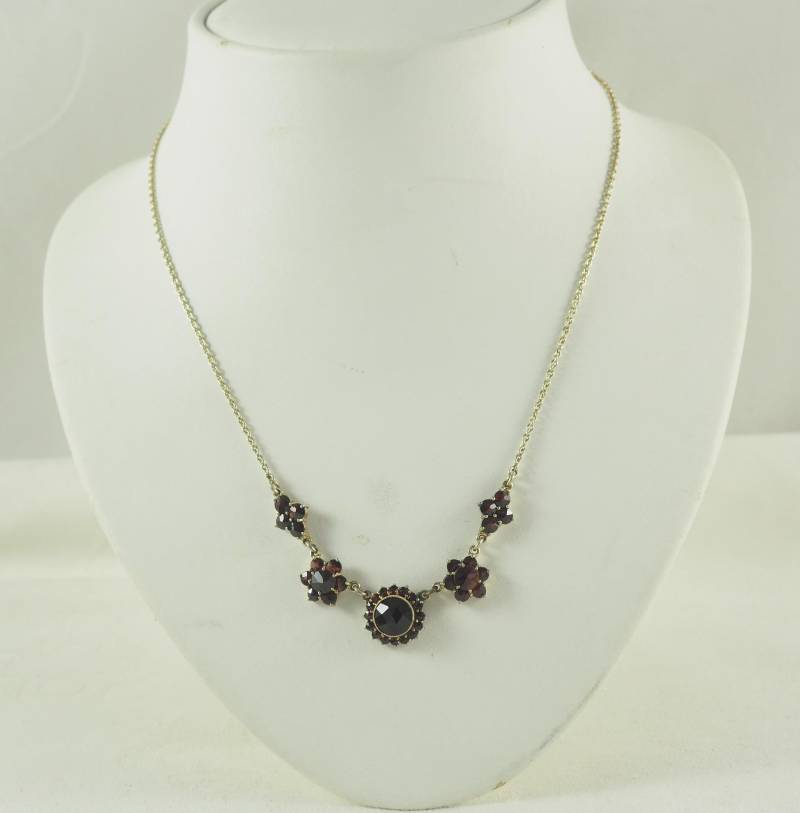 Art Deco Boho Granat Kette 835 Silber Festoon, 1920Er Jahre von HanseaticJewels