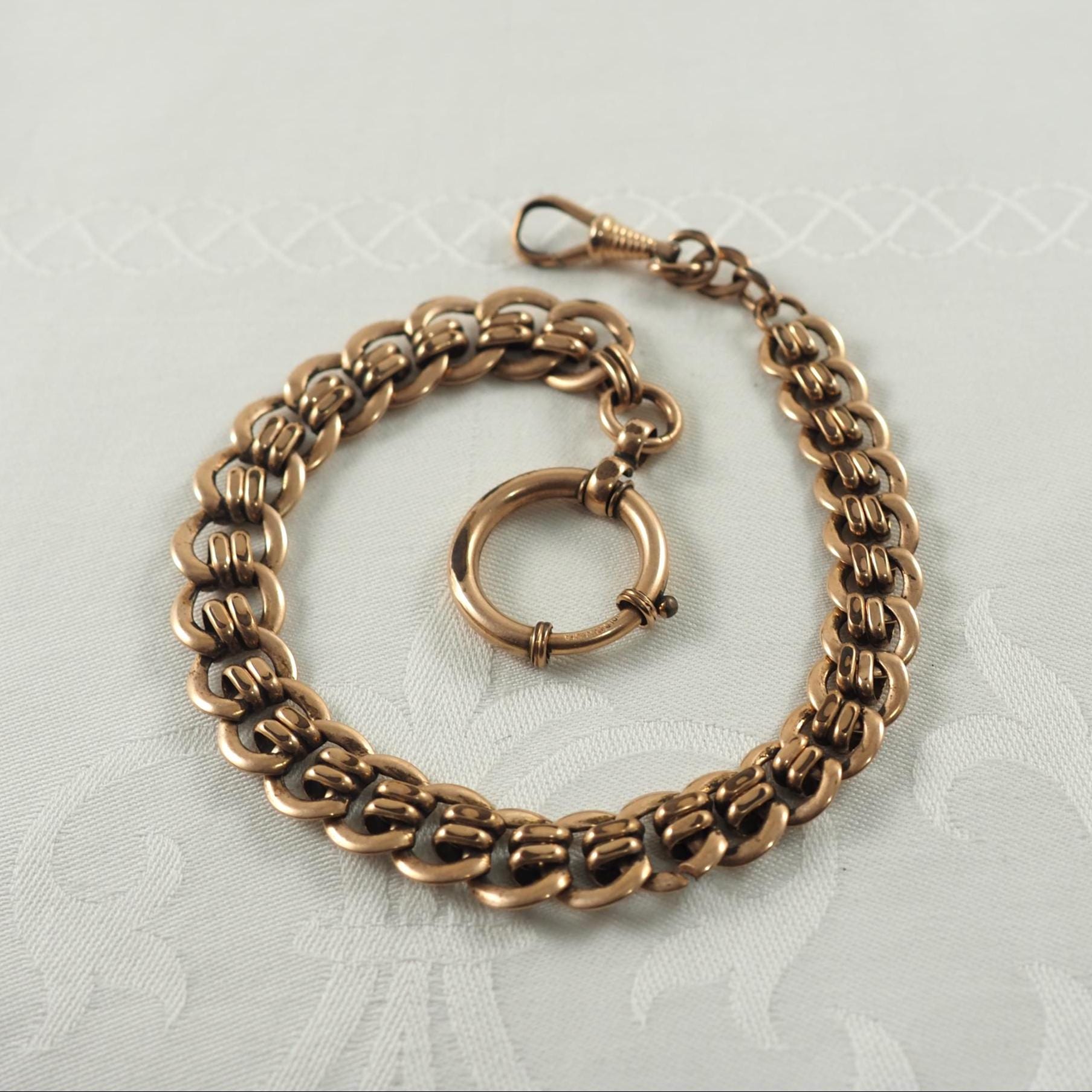 Edwardian Gold Filled Uhrenkette, Leontine, Short Albert, Deutschland 1900 - 1910 von HanseaticJewels