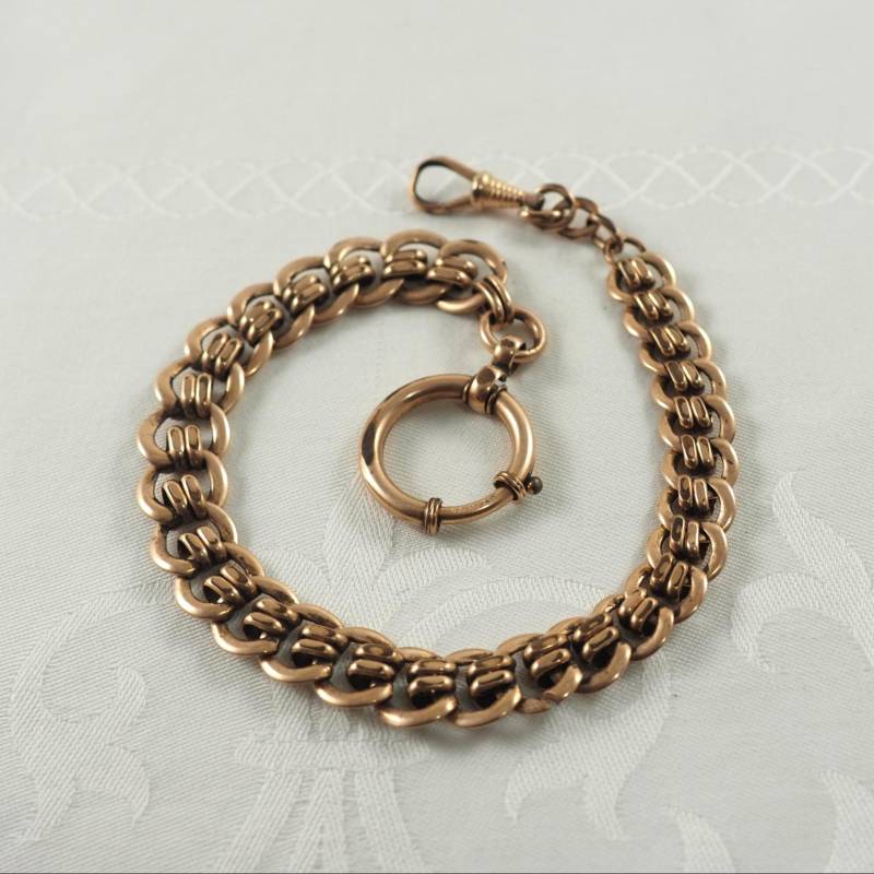 Edwardian Gold Filled Uhrenkette, Leontine, Short Albert, Deutschland 1900 - 1910 von HanseaticJewels