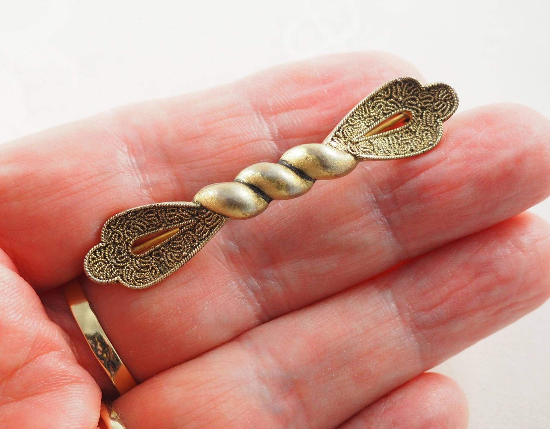 Theodor Fahrner Art Deco Brosche Vermeil Sterling Silber Leiste, Deutschland 1930Er Jahre von HanseaticJewels