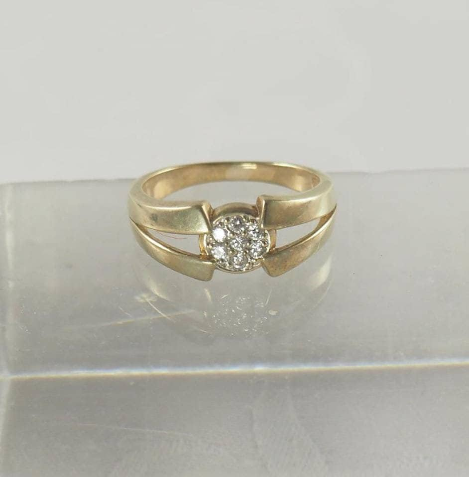 Vintage 14K Gelbgold Diamant Verlobungsring, 7 Diamanten 0.02 Karat Ring Größen Usa 5.7, Uk K 1/2, Germany 51, Made in 1930Er Jahre von HanseaticJewels