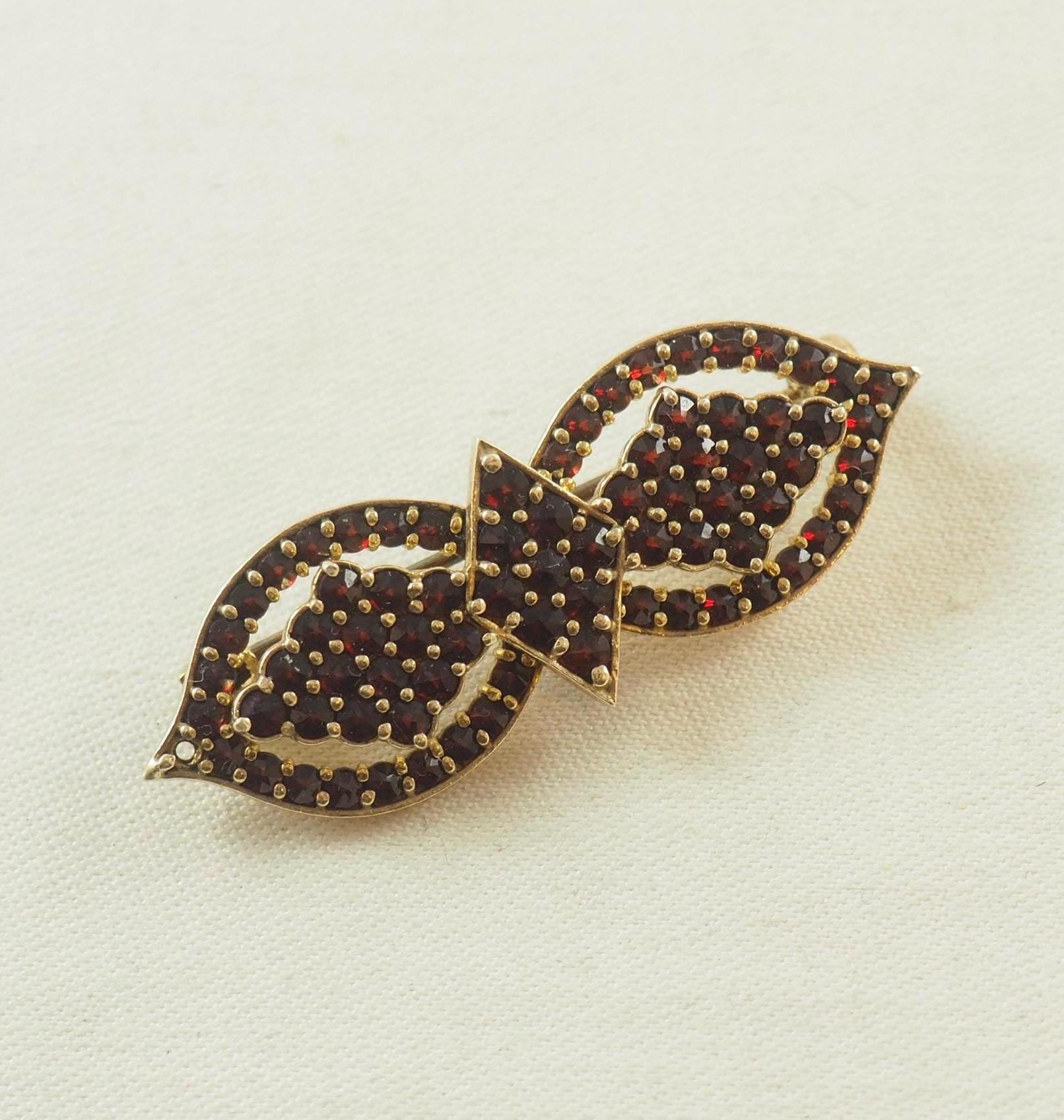 Vintage Boho Granat Brosche 900Er Silber, Vergoldet, Deutschland 1960Er Jahre von HanseaticJewels