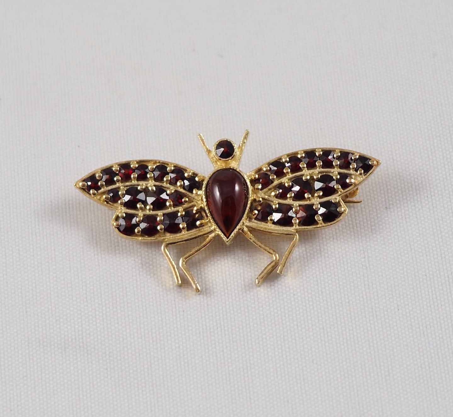 Vintage Boho Granat Und 900 Silber Schmetterling, Vergoldet Insekten Brosche, Biene Tschechoslowakei, 1960Er Jahre von HanseaticJewels