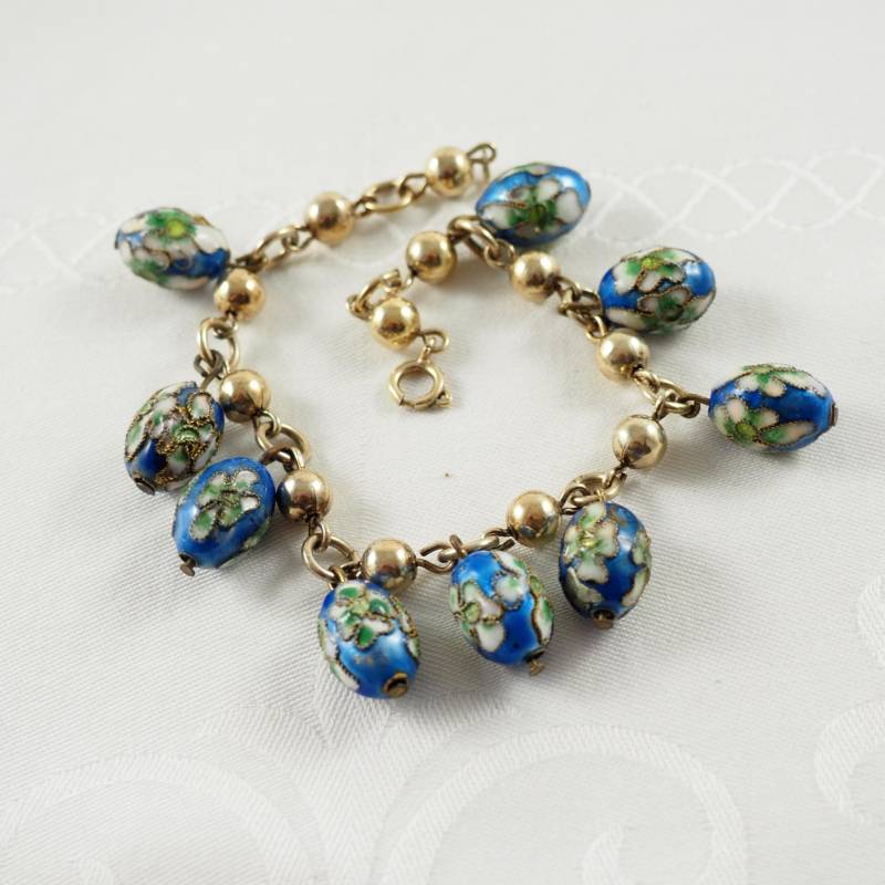 Vintage Silbervergoldet Kettenarmband Mit 9 Cloisonne Eiern, Fischland, Deutschland 1970Er Jahre von HanseaticJewels